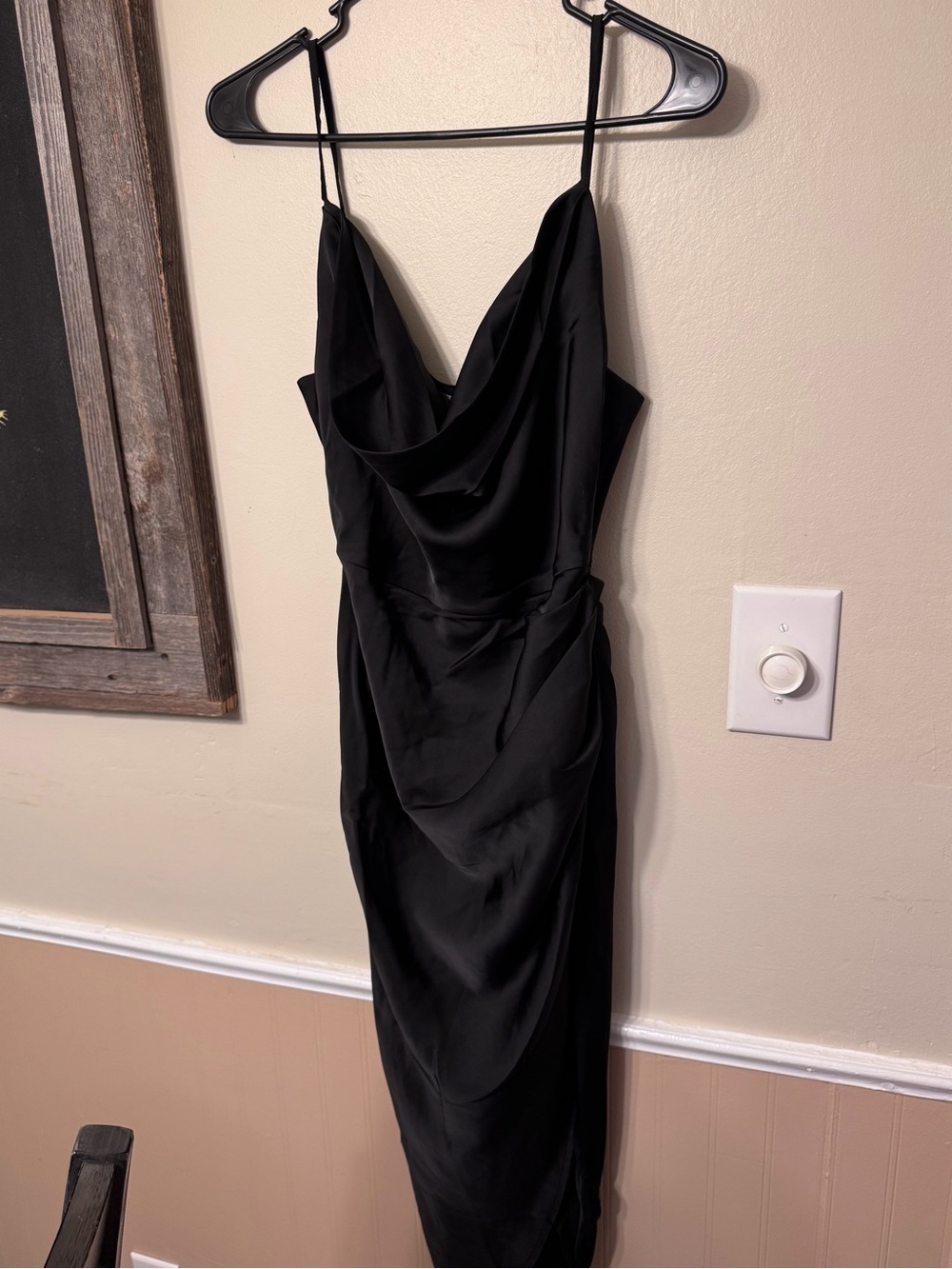 Black Cowl Neck Midi Dress with Draped Detail